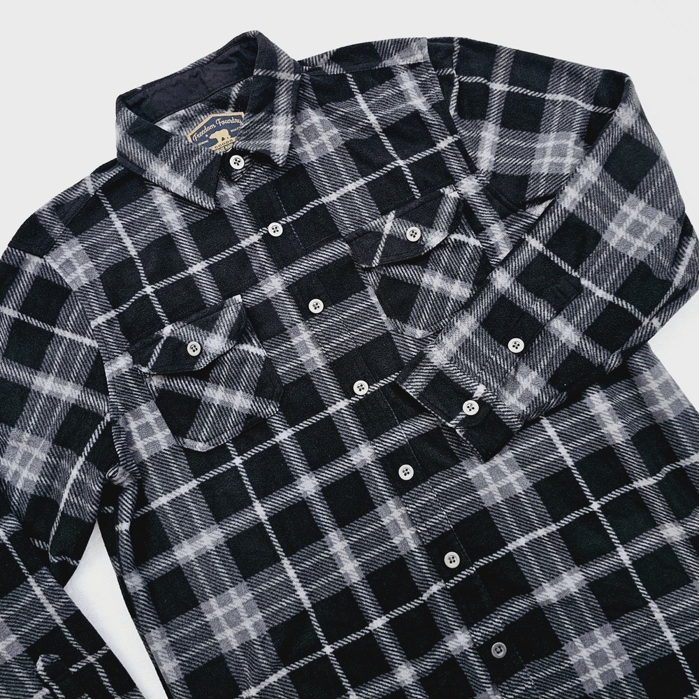 Freedom Foundry Mens Large Fleece Flannel Shacket‎ Jacket Black White Plaid